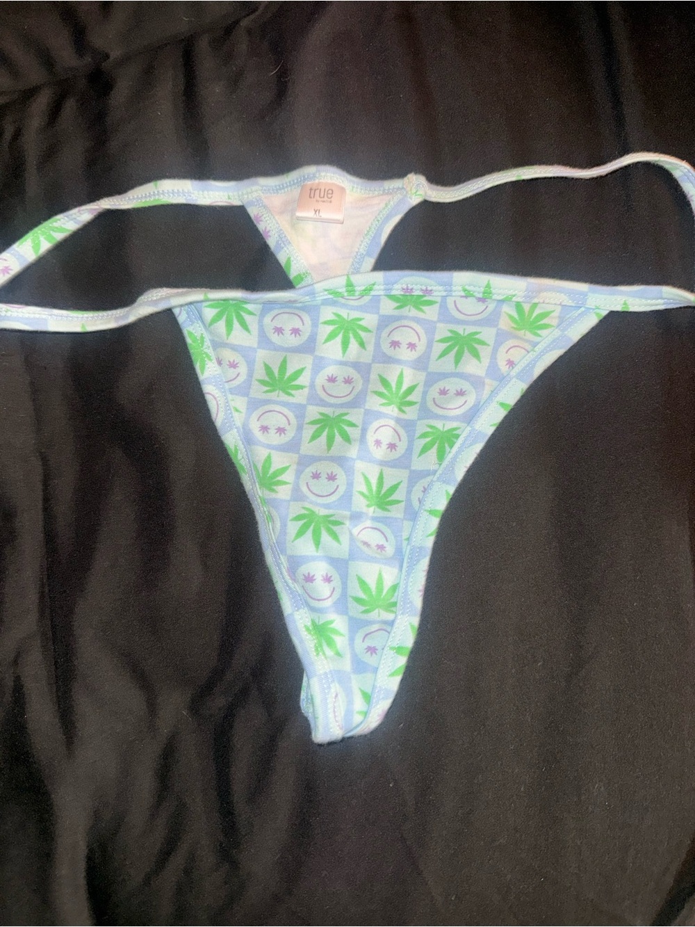 Light Blue Cannabis Thong XL